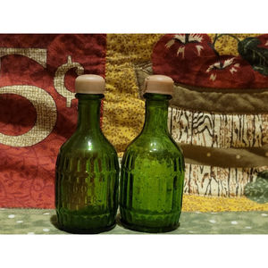 Vintage Green Glass Bottle Salt And Pepper Shakers